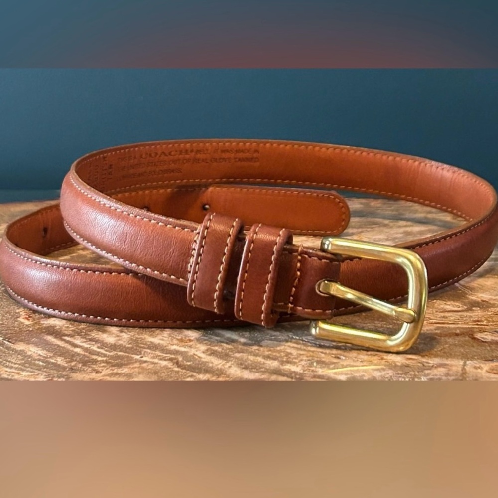 Vintage Coach British Tan Leather Belt Brass Buckle 2800 EUC